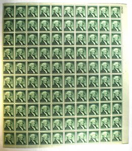 US STAMP SCOTT #1031 GEORGE WASHINGTON 1C FULL SHEET MNH, 1954