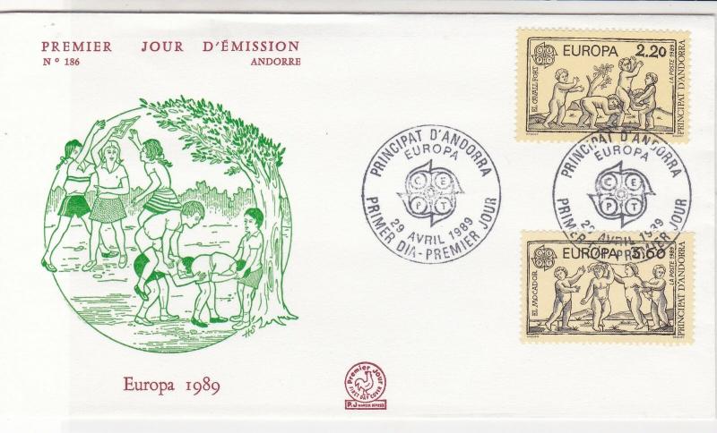 France 1989 Principat D'Andorra CEPT Cancels Europa Stamps FDC Cover Ref 31642