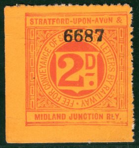 GB Warwicks S&MJR RAILWAY 2d Letter Stamp *STRATFORD & MIDLAND JUNCTION* BRW94