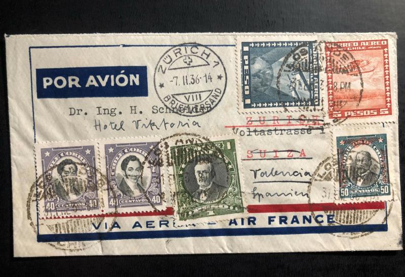 1936 Los Andes Chile Airmail Cover to Valencia spain