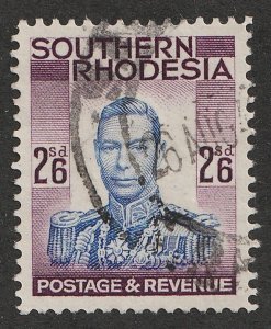 1937 Southern Rhodesia Sc# 53 - 2sh6p, KGVI - Used postage stamp Cv$8