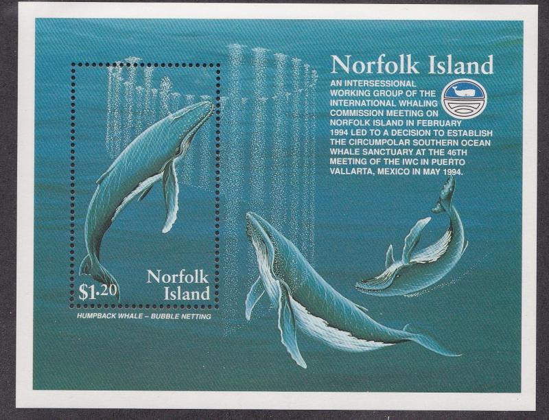 Norfolk Island # 576, Humpback Whales, Souvenir Sheet, NH 1/2 Cat.