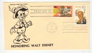 1968 WALT DISNEY 1355 MATHERS DUAL CANCEL FDC + 1727 TALKING PICTURES PINOCCHIO