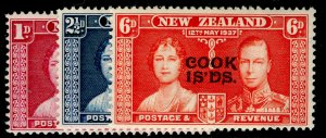 COOK ISLANDS SG124-126, COMPLETE SET, NH MINT. CORONATION.