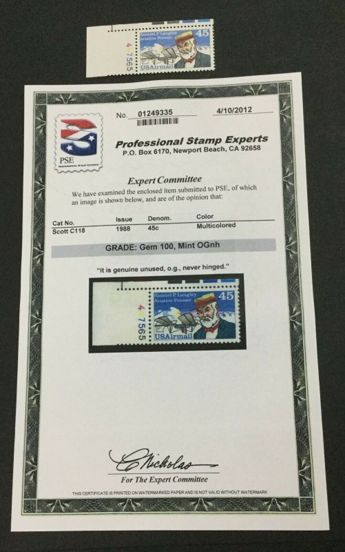 MOMEN: US STAMPS #C118 MINT OG NH PSE GRADED CERT GEM-100