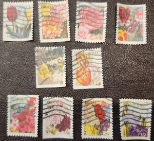 US Scott # 5042-5051;  ten used (49c) forever Botanical Art, 2016; VF/XF;off pp