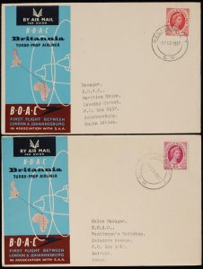 GREAT BRITAIN 1957 London - Johannesburg First Flight Cover intermediates/return