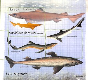 A9163 - NIGER - MISPERF ERROR Stamp Sheet - 2022 - Marine life, Sharks-