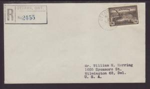 Ottawa,ON,Canada to Wilmington,DE 1946 Registered Cover