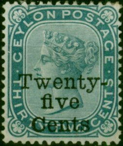 Ceylon 1885 25c on 32c Slate SG167 Fine MM