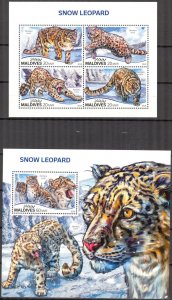 Maldive Islands 2018 Snow Leopards sheet + S/S MNH