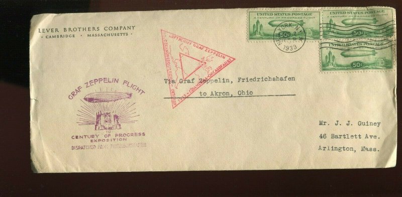 3  FLIGHT FDC's C18  ON GRAF ZEPPELIN CENTURY OF PROGRESS EXPO OCT 2 1933