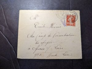 1915 France WWI Cover to Refugee Concentration Camp Auree Loire