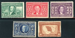 USAstamps Unused FVF US 1904 Louisiana Purchase Scott 323 - 327 OG MHR SCV $305