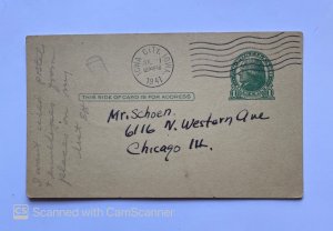 U.S.POSTAL CARD JEFFERSON 2C POSTMARKED IOWA CITY IOWA, 1941
