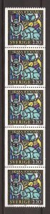 1988 Sweden -Sc 1691 - MNH VF - Coil Strip of 5 - Creation by Beskow - Back #30