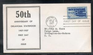 US #1092 Oklahoma FDC Cacheted addr E79