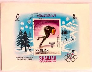 1968 Sharjah Winter Olympics Grenoble  Souvenoir Sheet Gold Medal Winners  MNH