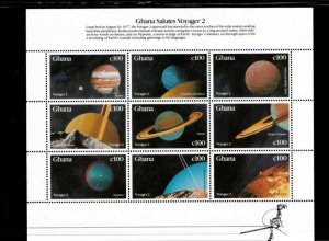 Ghana 1990 - Voyager 2 Space - Sheet of 9 - Scott #1226 - MNH