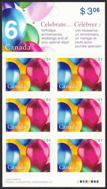 BIRTHDAY BALLOONS = BOOKLET of 6  MNH Canada 2006 #2146 (BK323)