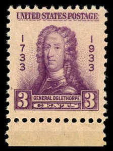 US Sc 726 MNH Margin Single - 1933 3¢ Gen. James Oglethorpe