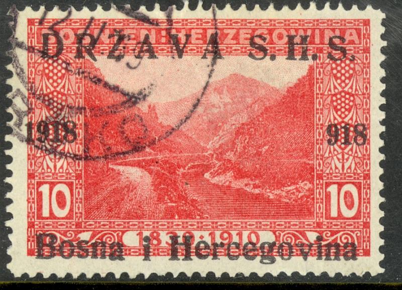 YUGOSLAVIA LOCAL ISSUE FOR BOSNIA 1918 10h 918 Variety Sc 1L3 VFU