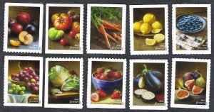 United States #5484-93 Forever (55¢) Fruits and Vegetables. Bklt. singles. MNH