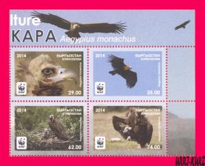 KYRGYZSTAN 2014 Nature Fauna Predatory Birds Eagle Vulture Kite WWF block of 4v