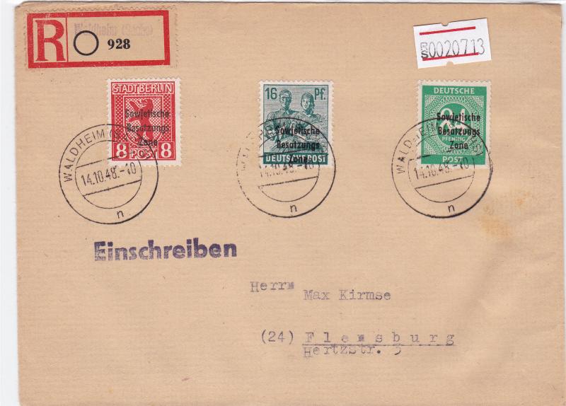 Germany Soviet Zone 1948 Waldheim to Flemsburg R20713