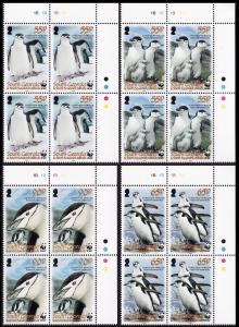 South Georgia WWF Chinstrap Penguin 4 Corner Blocks with margins SG#453/56