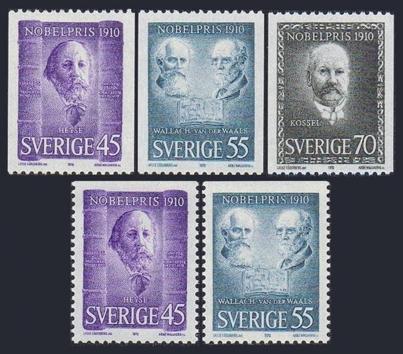 Sweden 878-882,MNH.Mi 697-699 C,D. Winners of the 1910 Nobel Prize.1970.