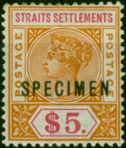 Straits Settlements 1898 $5 Orange & Carmine Specimen SG105s Fine & Fresh LMM