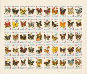 MEXICO TB SEALS, TB 1963-1964, 10¢ BUTTERFLIES, SHEET OF 50, MINT, NH. F-VF.