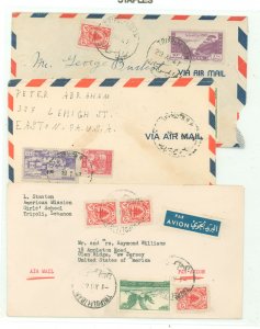 Lebanon  1940s covers (3). Fine stamps. 1 roughly opened.