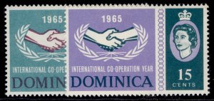 DOMINICA QEII SG185-186, 1965 intl co-operation set, NH MINT.