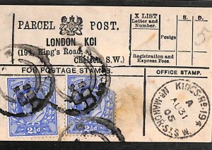 GB Chelsea PARCEL POST LABEL *194 King's Road* MANOR ST 1905 CDS KEVII 2½d QB13