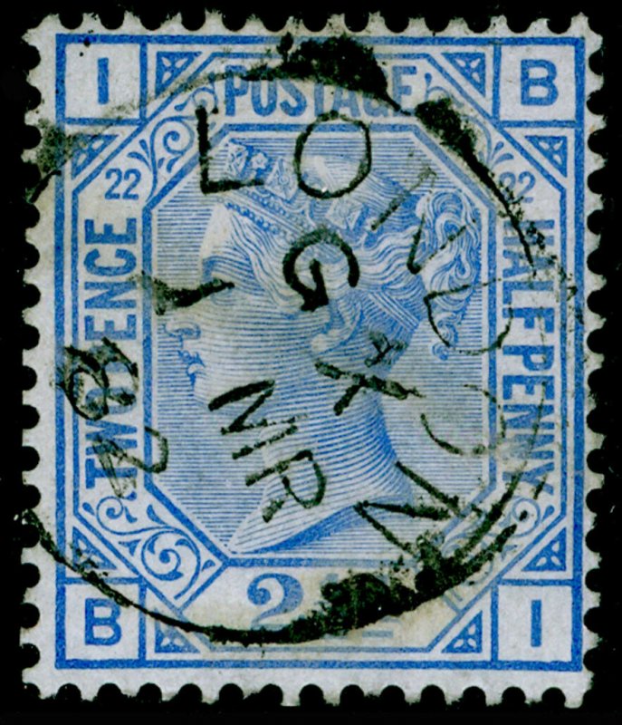SG157, 2½d blue plate 22, FINE USED. Cat £45. BI
