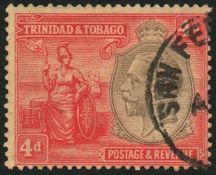 TRINIDAD & TOBAGO-1922-28 4d Black & Red/Pale Yellow Sg 216 FINE USED V48463