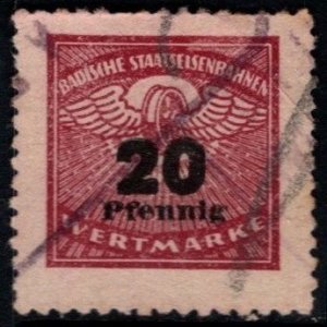 1907 Germany Local Revenue 20 Pfennig Baden State Railways Used