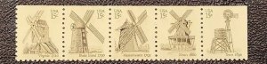 US Scott # 1738-1742; Strip of 5; MNH, og, dull;  15c Windmills from 1980;