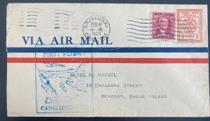 1929 Cristobal Canal Zone First Flight Airmail FFC Cover To Newport RI Usa