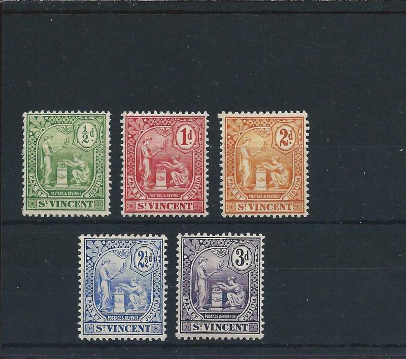 ST VINCENT 1907-08 SET OF FIVE LMM SG 94/98 CAT £55