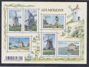 France 3866 MNH 2010 Various Windmills Mini Sheet of 6 Very Fine