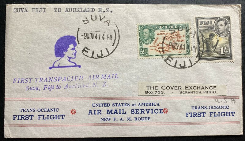 1941 Suva Fiji First Flight Cover FFC To Auckland New Zealand Transpacific 