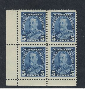 4x Canada George V Stamps Block of 4 #221-5c Gash in 5 3x MNH 1x MH GV = $60.00