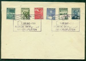 NORWAY 1943, London Exile set (261-66), boxed ship cancel, dated 1 Jan 1943-759