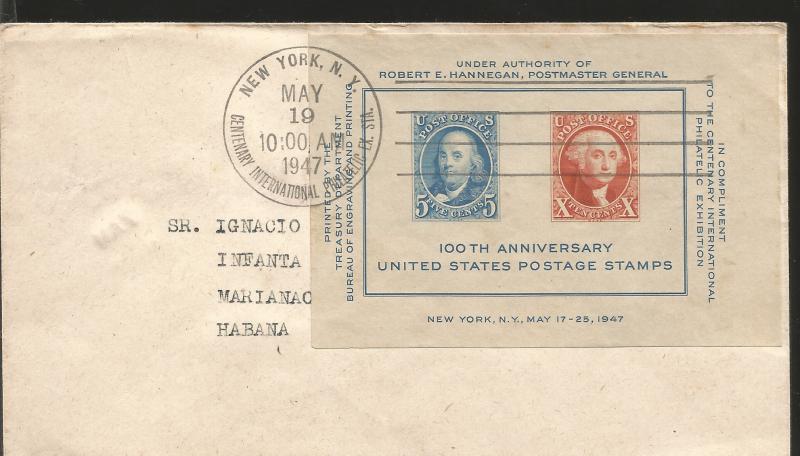 J) 1947 UNITED STATES, 100TH ANNIVERSARY UNITED STATES POSTAGE STAMPS, UNDER AUT