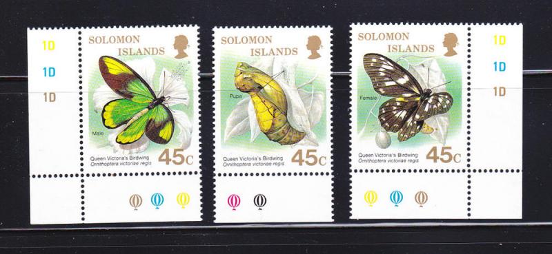 Solomon Islands 606a-606b, 606d MNH Insects, Butterflies