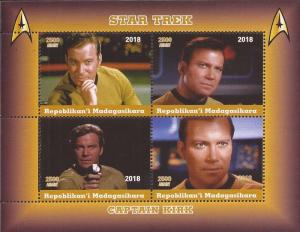 Madagascar - 2018 Star Trek Captain Kirk - 4 Stamp Sheet - 13D-187