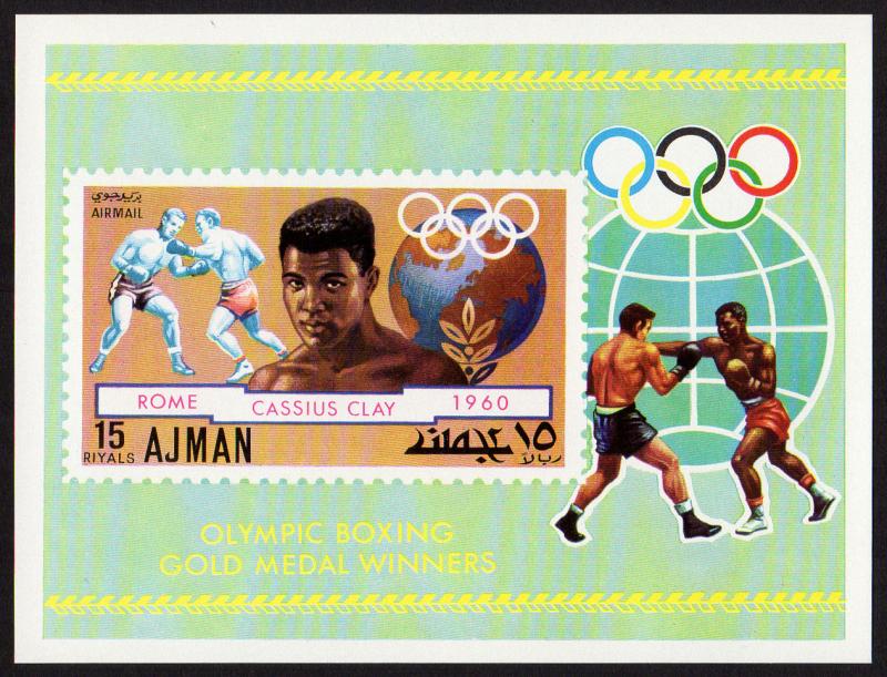 Ajman Mi Block 308 (#1060) mnh s/s -1971- Boxing Gold 1960 - Cassius Clay - Ali